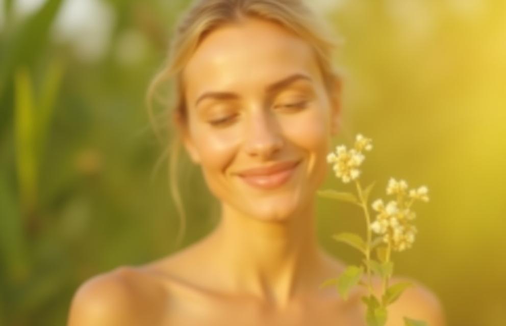 自然と調和する女性のスキンケアイメージ